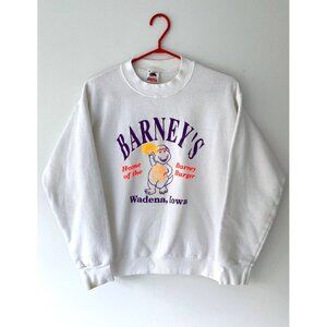 90s vintage barney burgers novelty nostalgic cute neon graphic pullover sweater